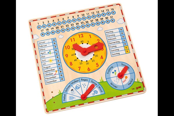 Kalendertafel mit Uhr