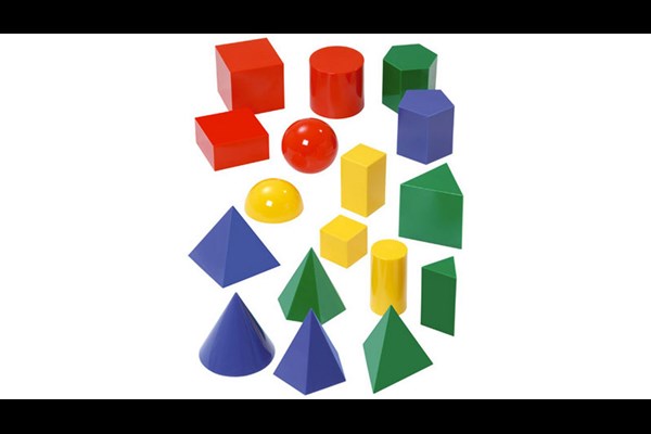 Satz mit 17 Geometrie-Körpern, 10cm in 4 Farben