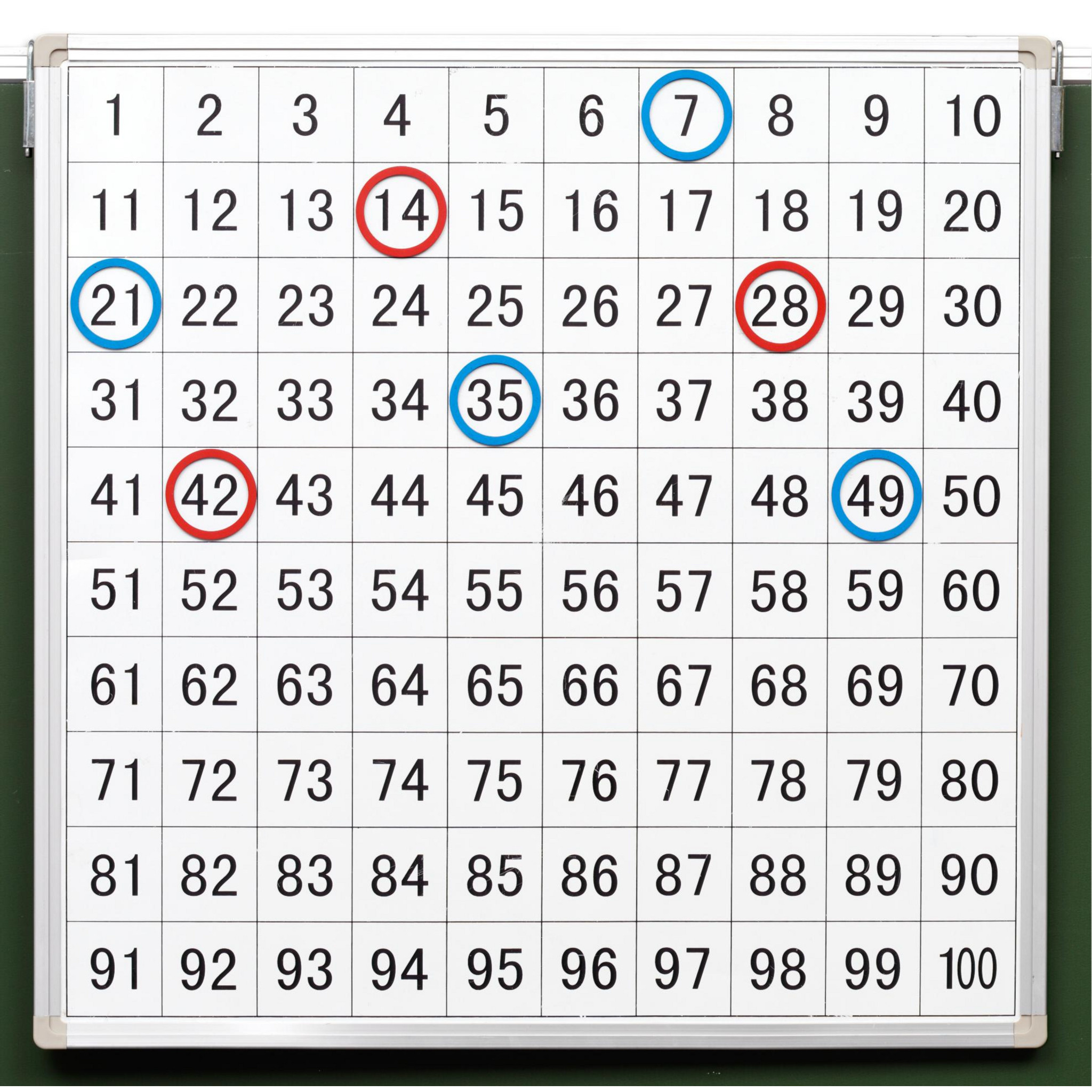 Weiße Hundertertafel mit 20 Magnetringen
