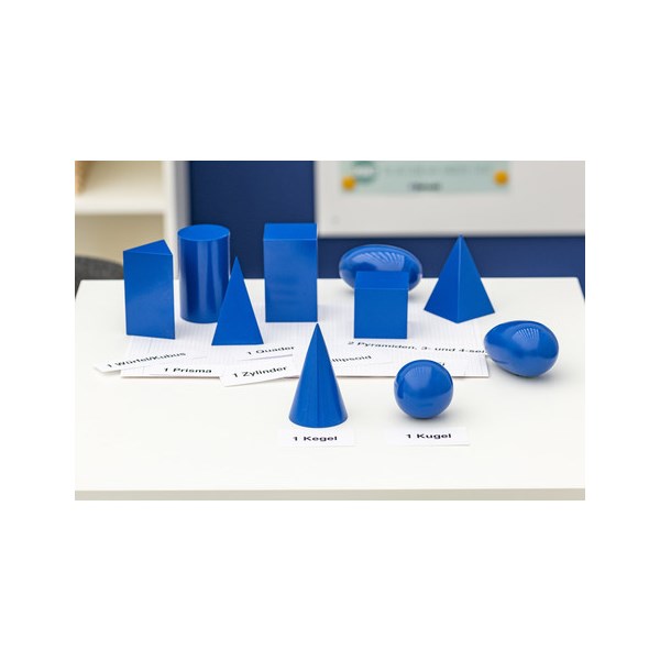 Geometrische Körper, blau lackiert, 10 Stück